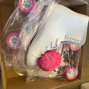 White and Pink Kids Roller Skates